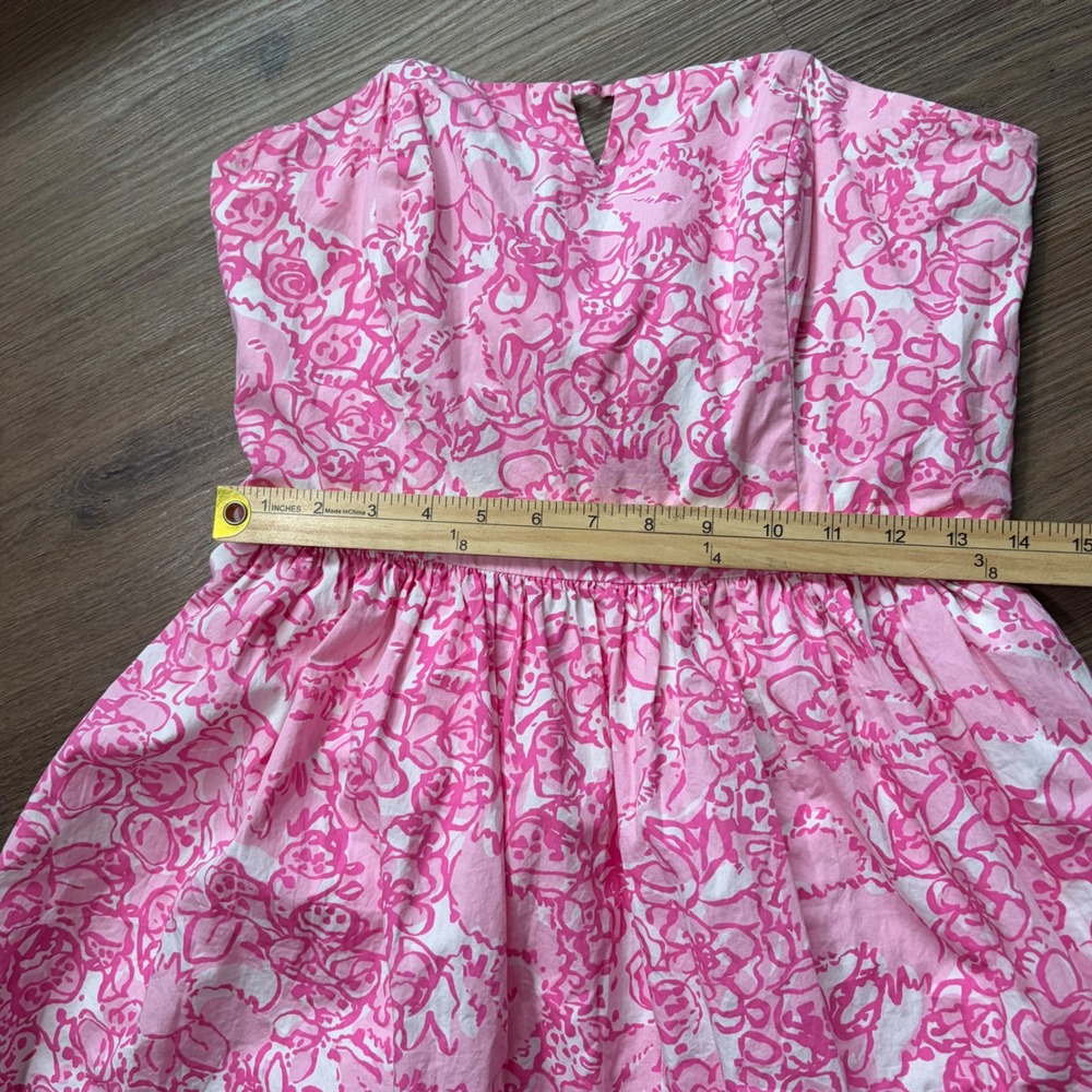 Spring Lilly Pulitzer Pink Floral Strapless Fit & Flare Dress Tie Back Size 6 - Picture 6 of 6